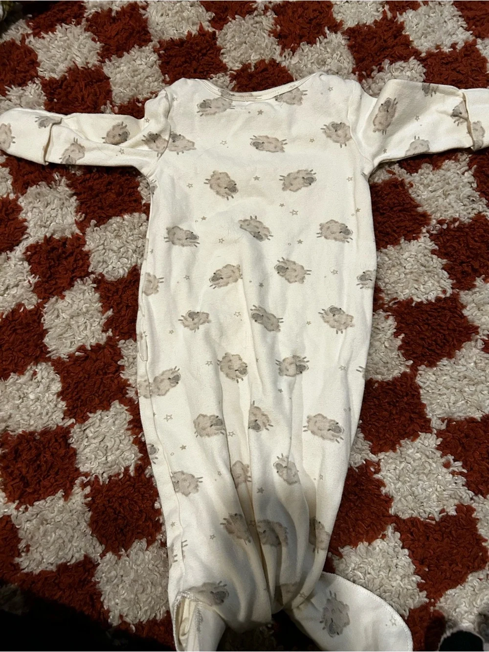 Rabbit + Bear Cream Baby Footie with Sheep Print